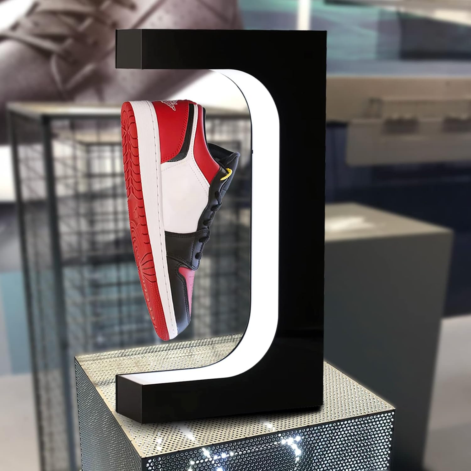 DuliCube Levitating Shoe Display Floating Shelf with LED Light and Magnetic Rotation
