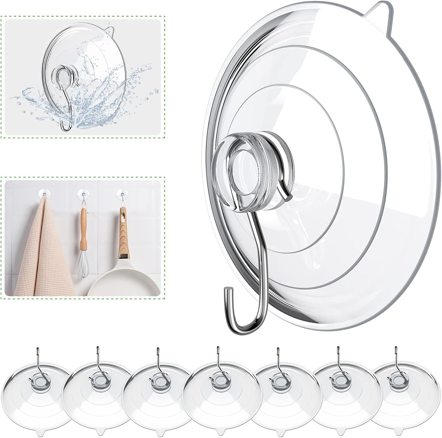 HangerSpace Suction Cup Hooks 8 Pack - 25 Inch Clear for Kitchen Bathroom Shower Wall Window Door