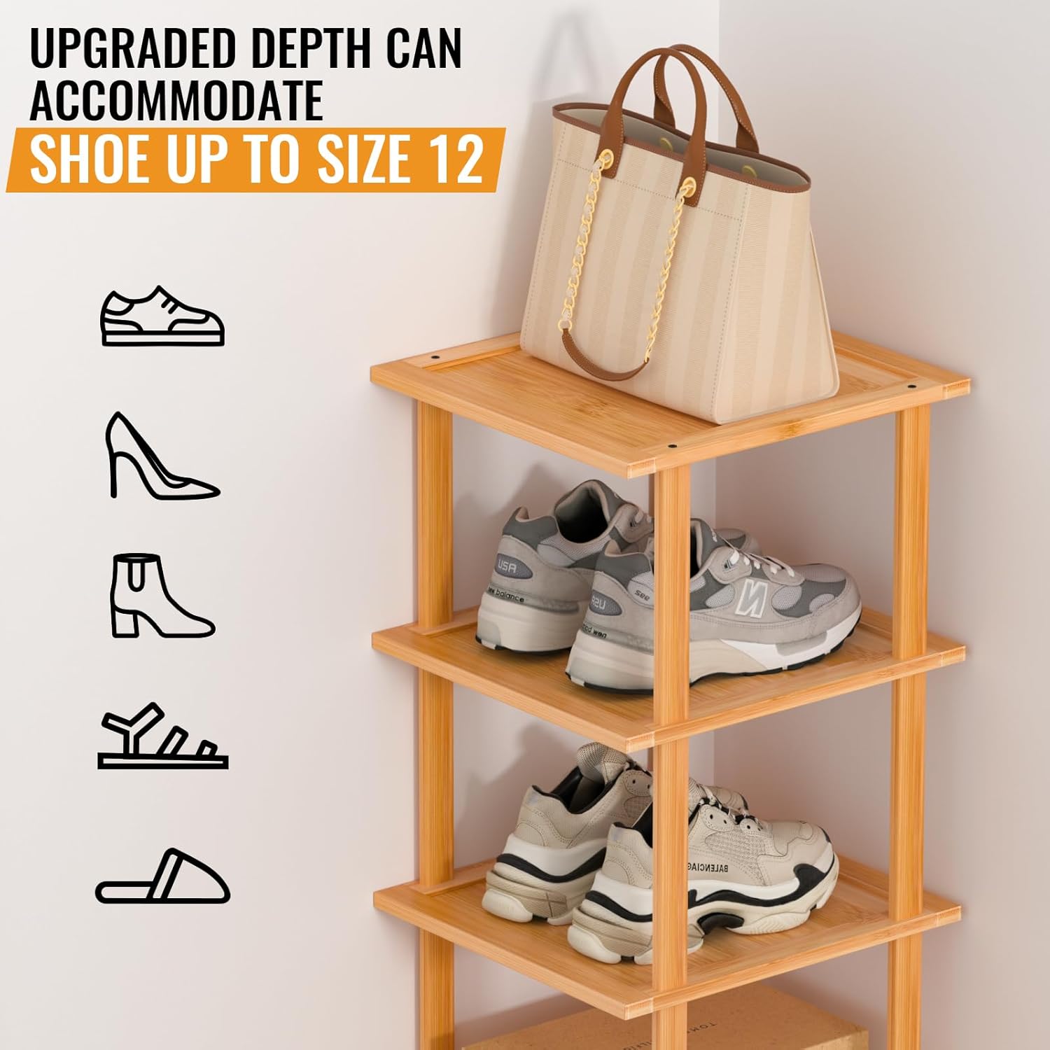 Bamboo 7 Tier Free Standing Shoe Rack for Entryway Closet
