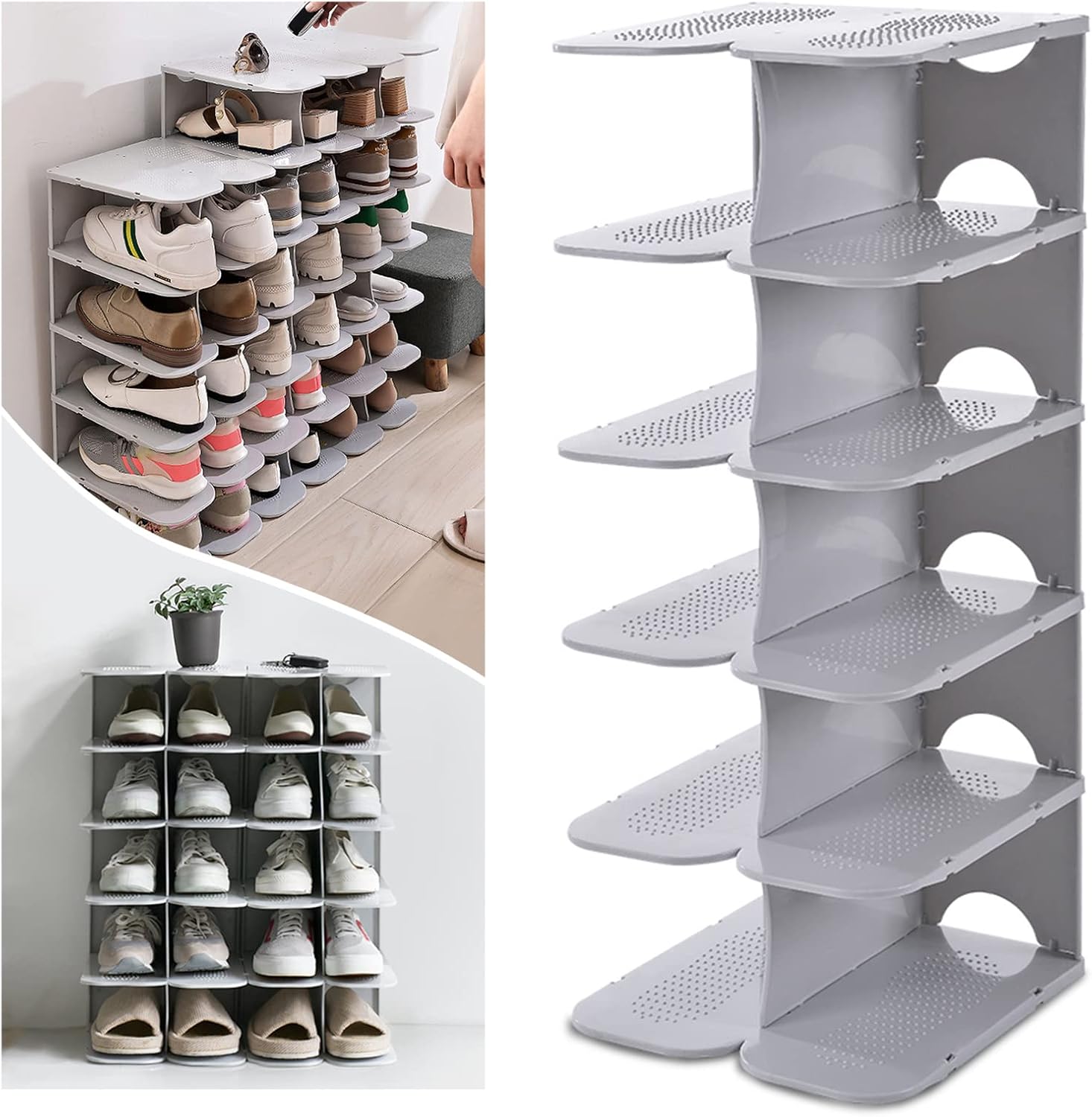 ACPOP 6-Tier Free Standing Shoe Rack Adjustable Vertical Narrow Stackable Organizer for Small Spaces and Entryway Grey