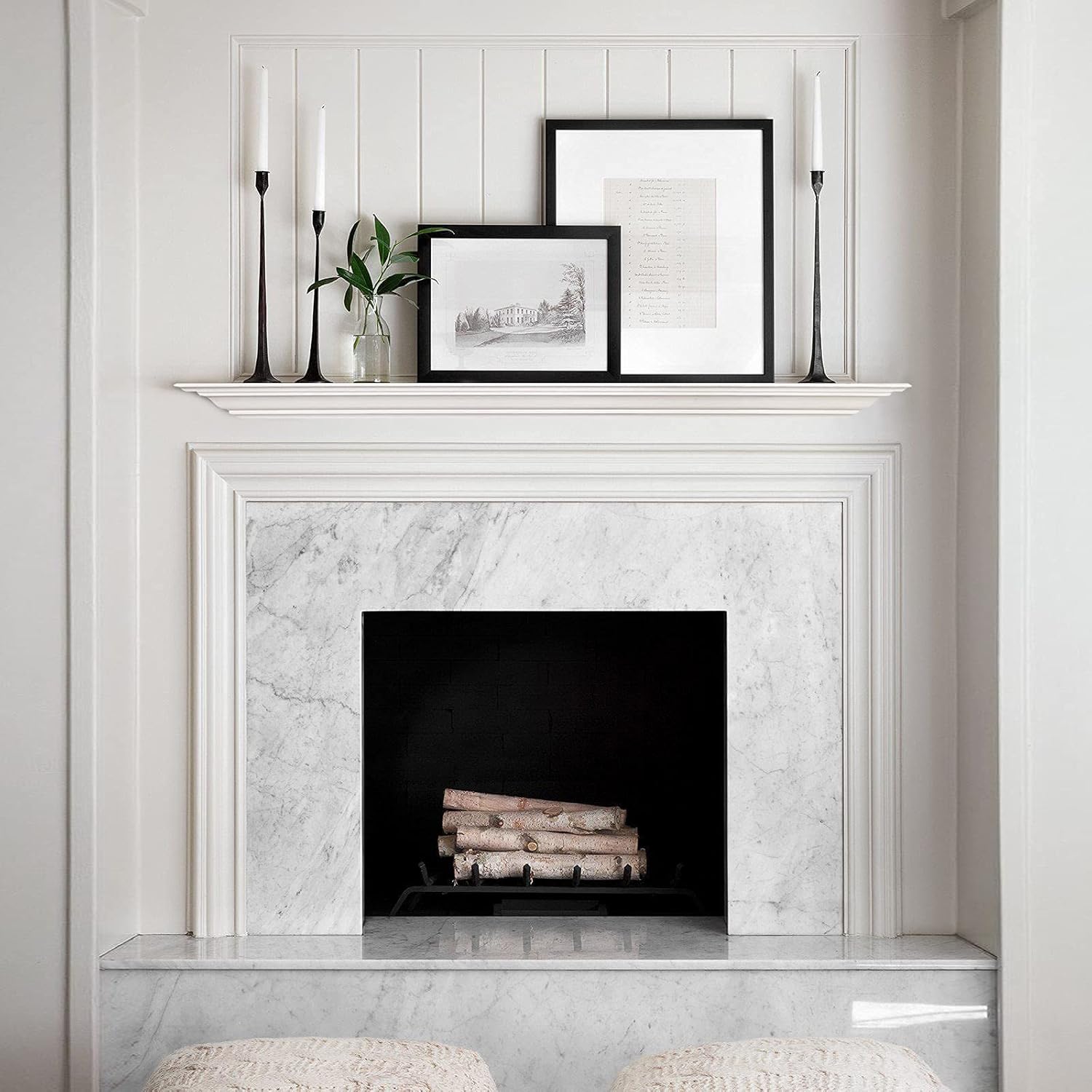 WELLAND White 60 Inch Fireplace Mantel Shelf with Crown Molding