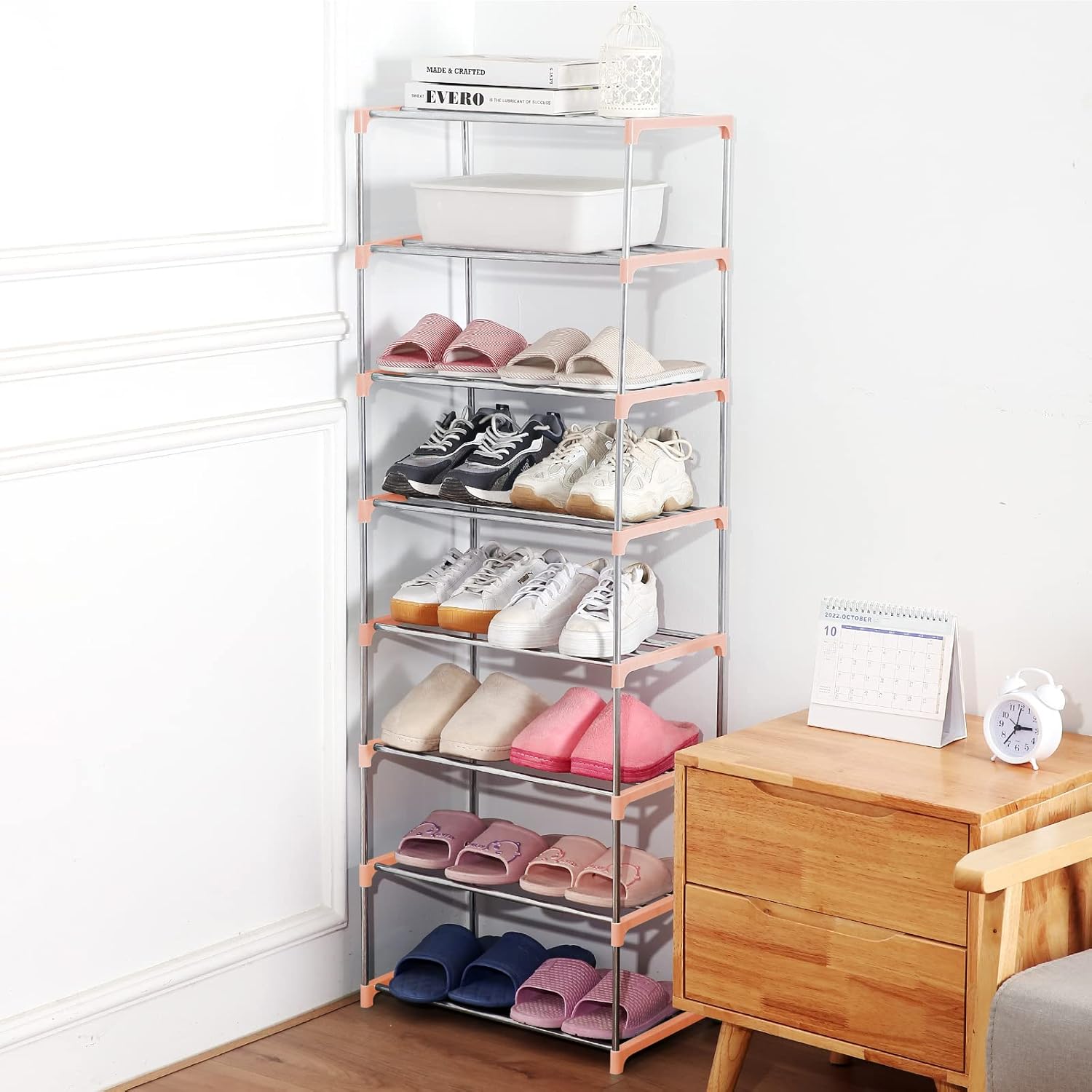 Small Pink Shoe Rack 3-Tier Entryway Organizer