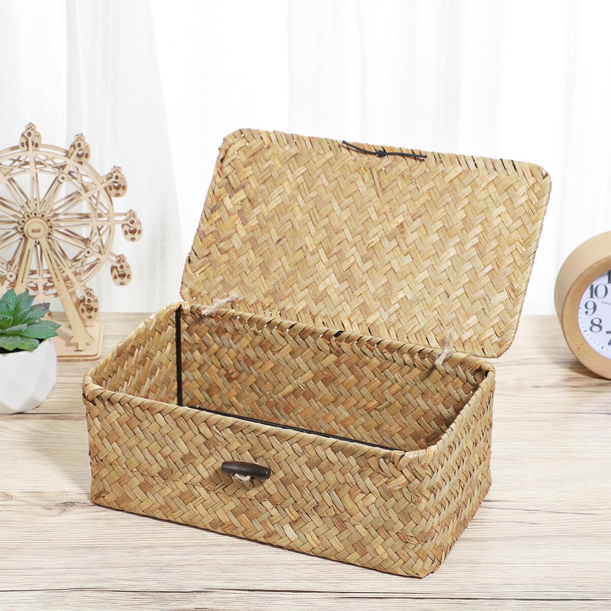 IMIKEYA Woven Storage Box with Lid for Home Office