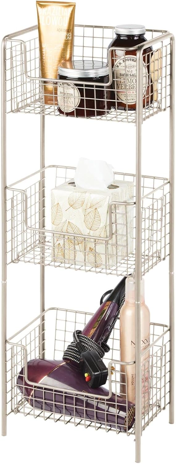 mDesign Steel 3-Tier Bathroom Storage Organizer Tower Rack