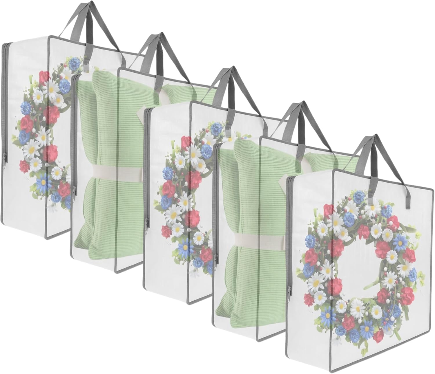 5 Pack Clear Storage Bags with Handles and Zippers for Moving and Organizing