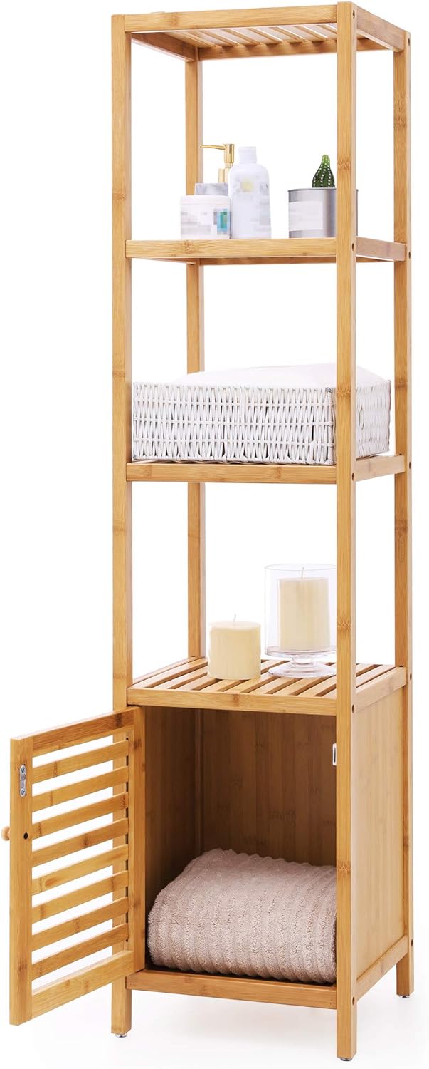 SONGMICS Bamboo Floor Cabinet with 4 Shelves
