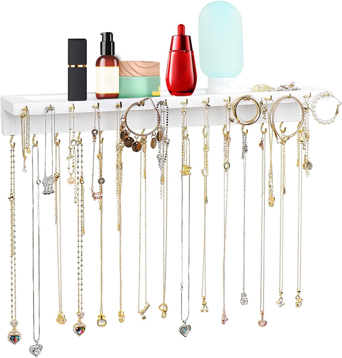 Necklace Holder with 30 Hooks and Jewelry Tray