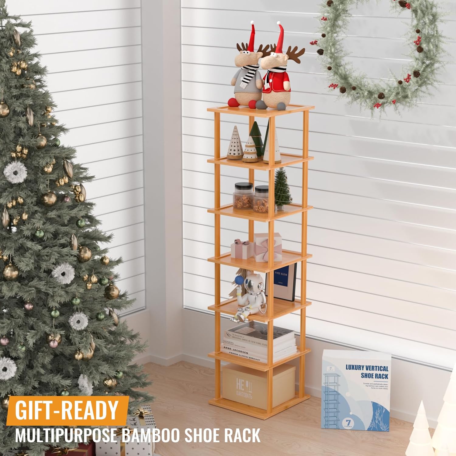 Bamboo 7 Tier Free Standing Shoe Rack for Entryway Closet