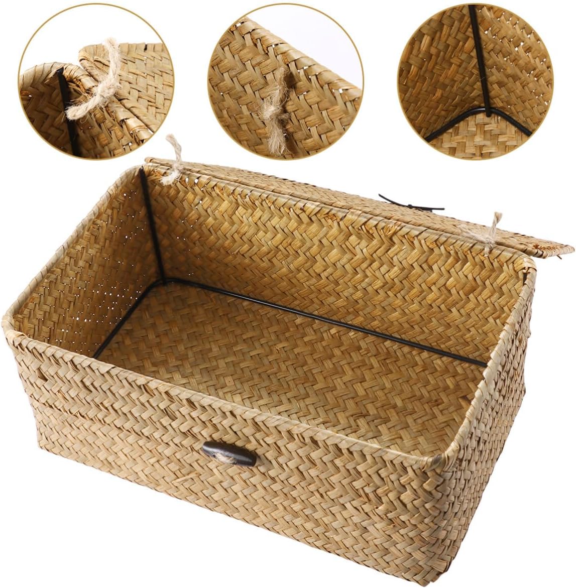 IMIKEYA Woven Storage Box with Lid for Home Office
