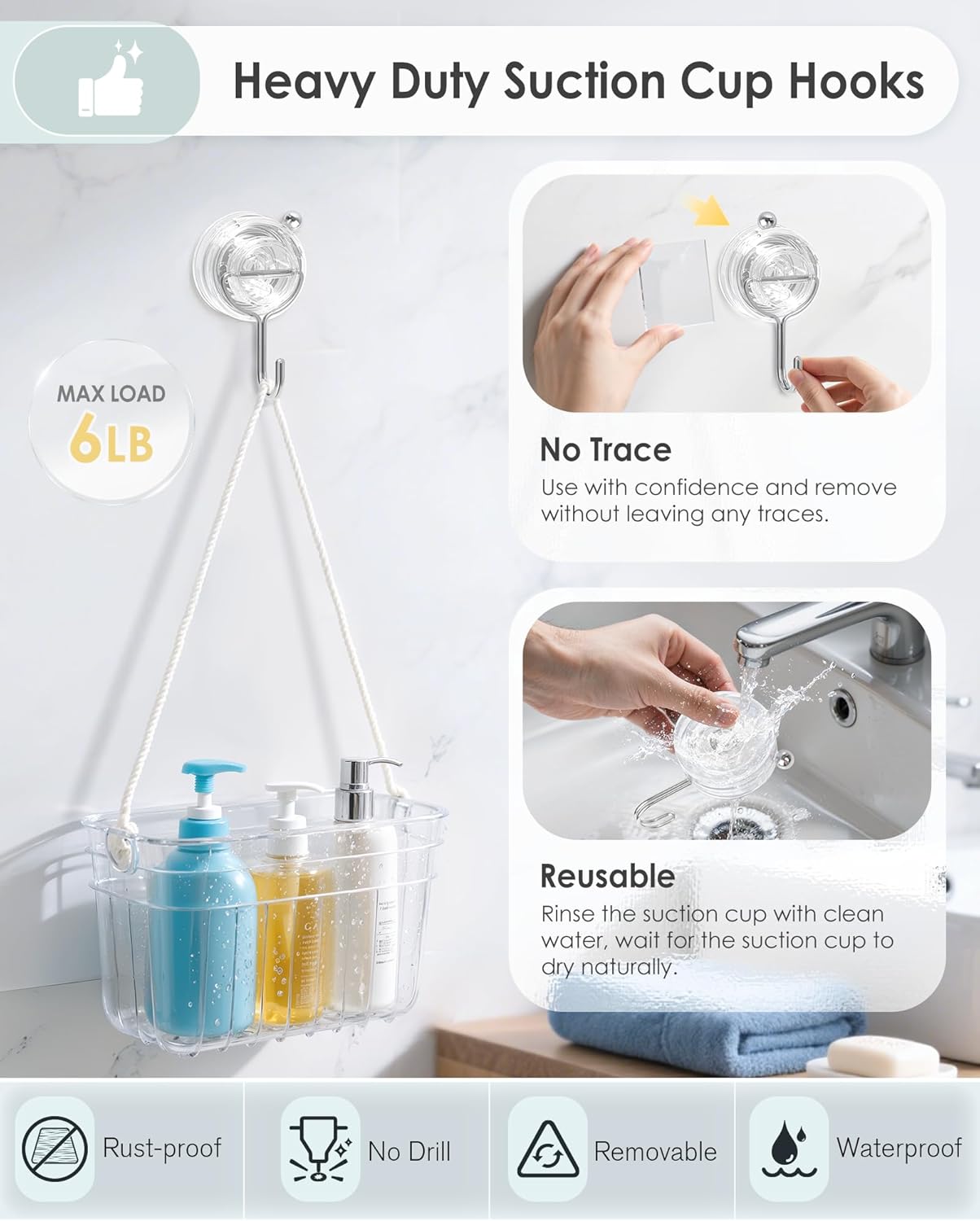 Upgrade Twist-lock Clear Suction Towel Hooks 2 Pack