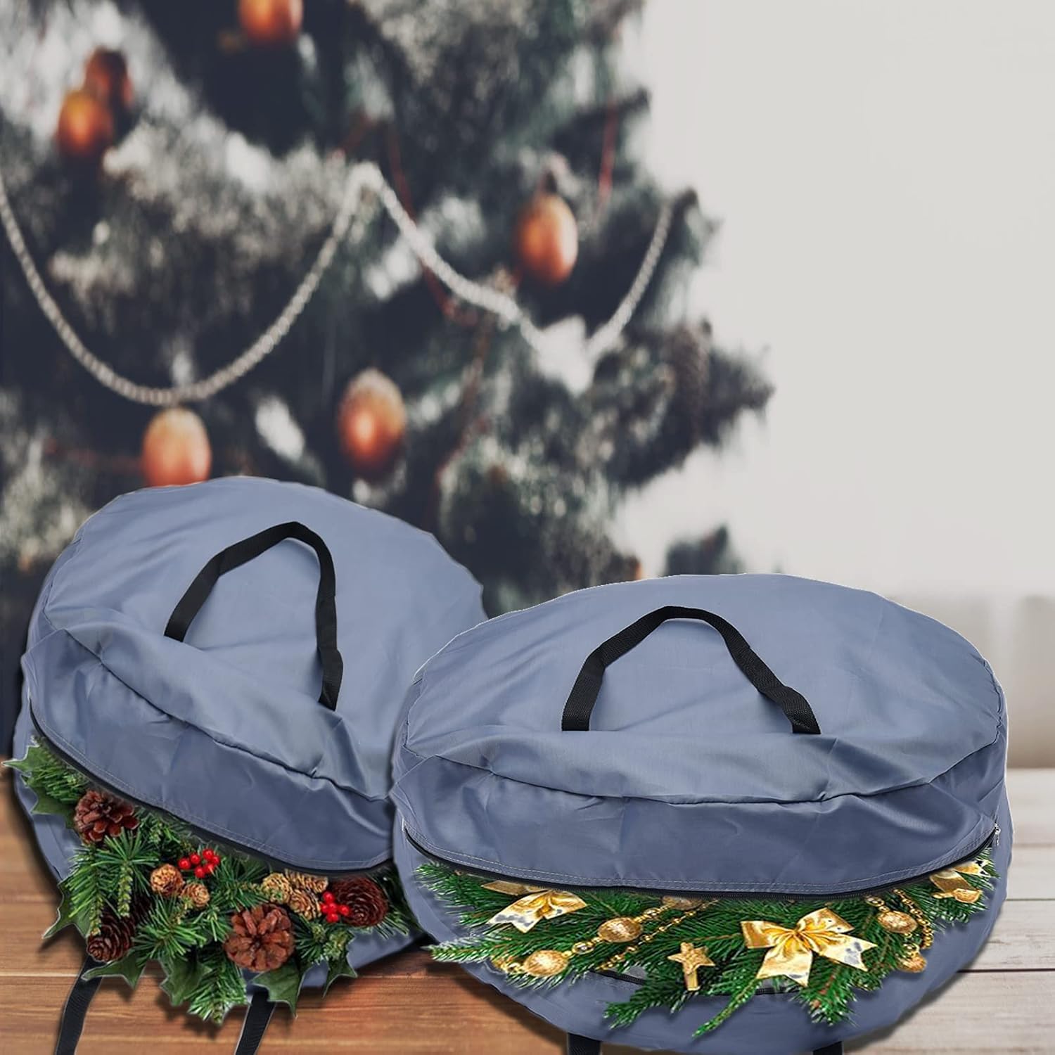 Keebgyy Heavy Duty Christmas Wreath Storage Bag 25In