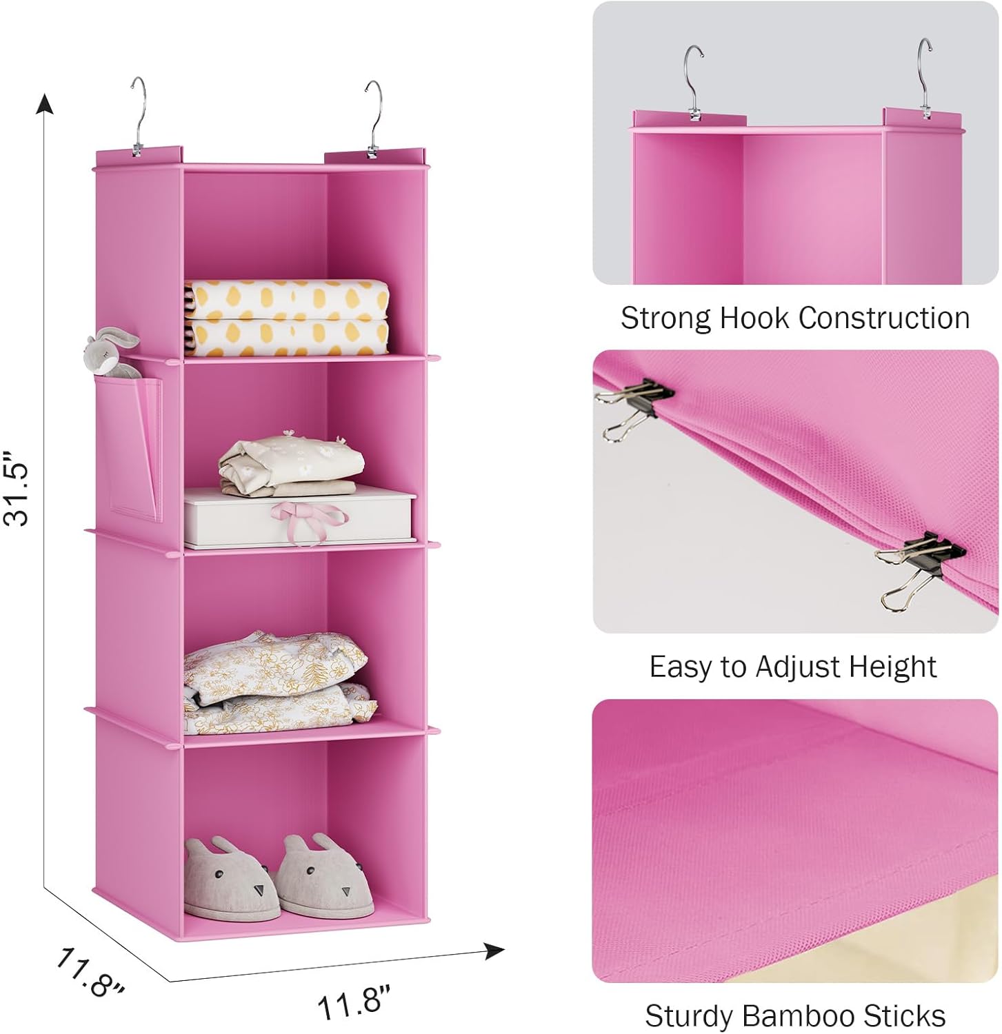 YOUDENOVA 4-Shelf Hanging Closets Organizer Light Pink