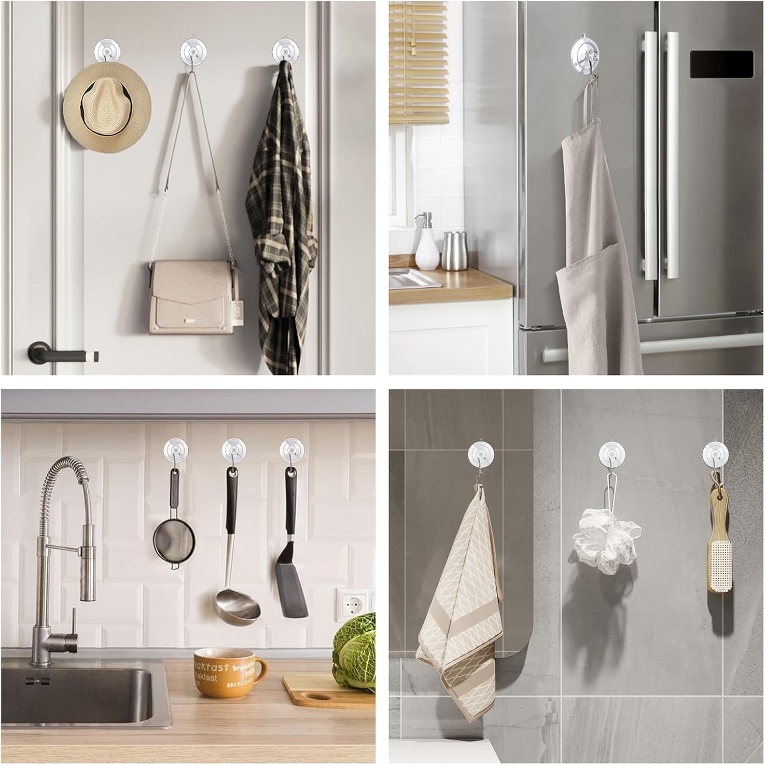 KORCCI Suction Cup Hooks 12 Pack - 10LB Load Clear Medium No Trace Reusable Stainless Steel