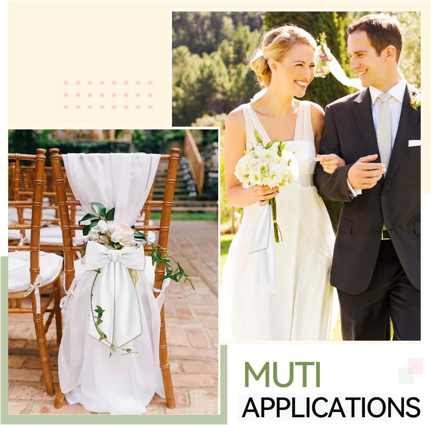 2 Pcs White Wreath Sash for Front Door Decor