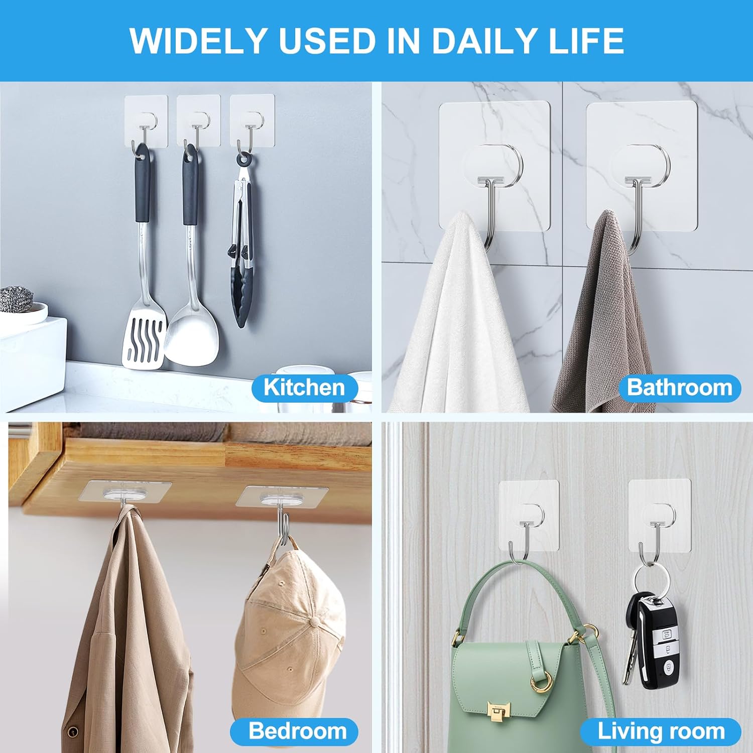 Large Heavy Duty Self Adhesive Hooks 8 Pack