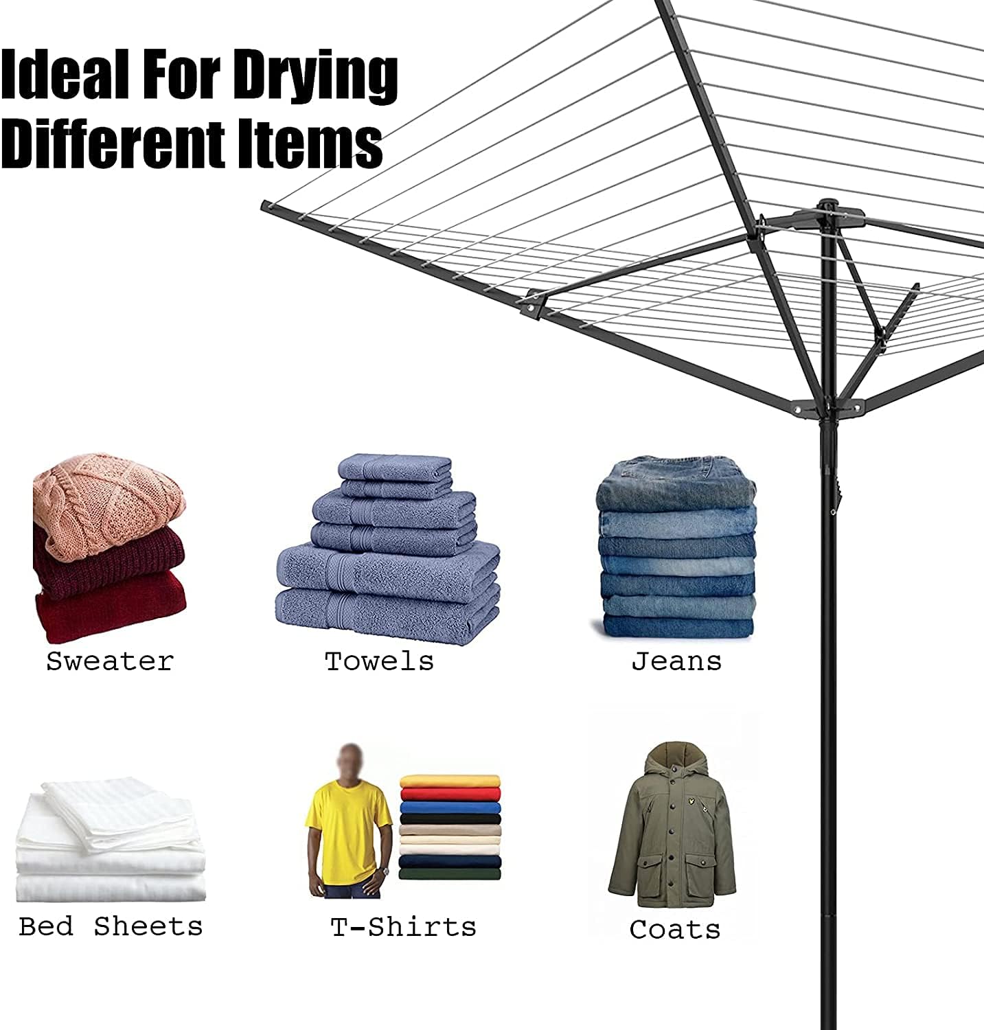 Nisorpa Outdoor Umbrella Drying Rack with 165 Feet Clothesline