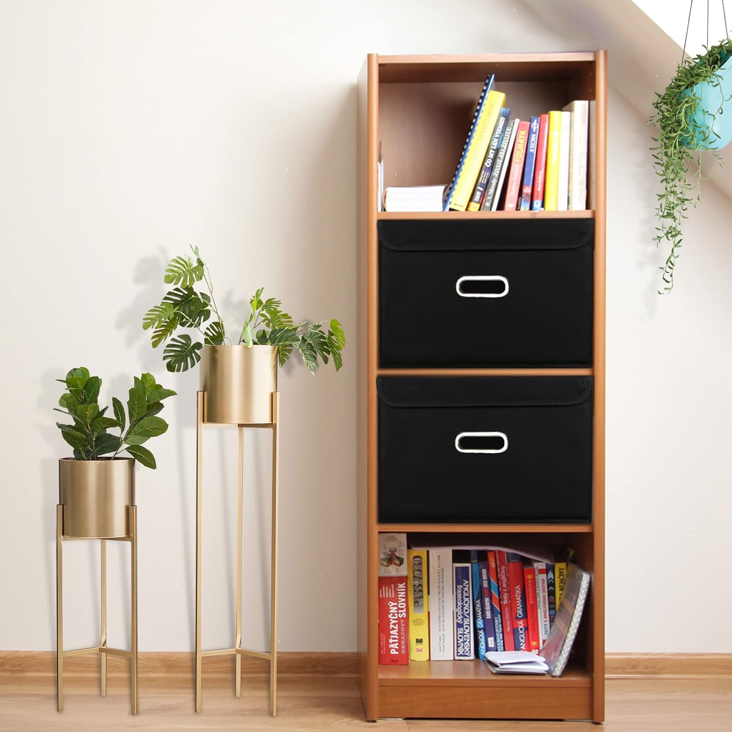 STOREONE Foldable Storage Bins with Lids and Handles 3 Pcs Black