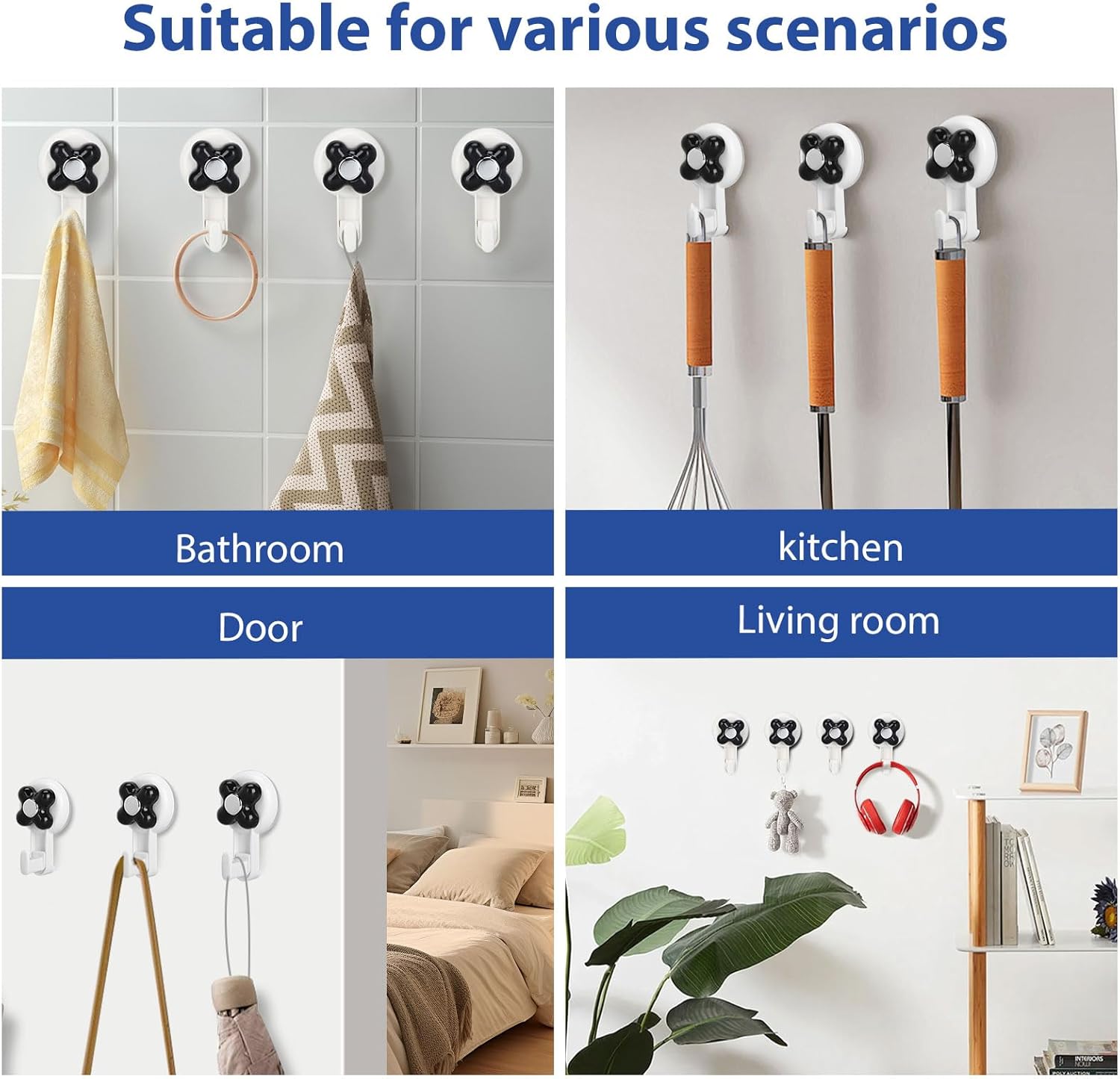 Reusable Suction Cup Hooks 4 Pack Black