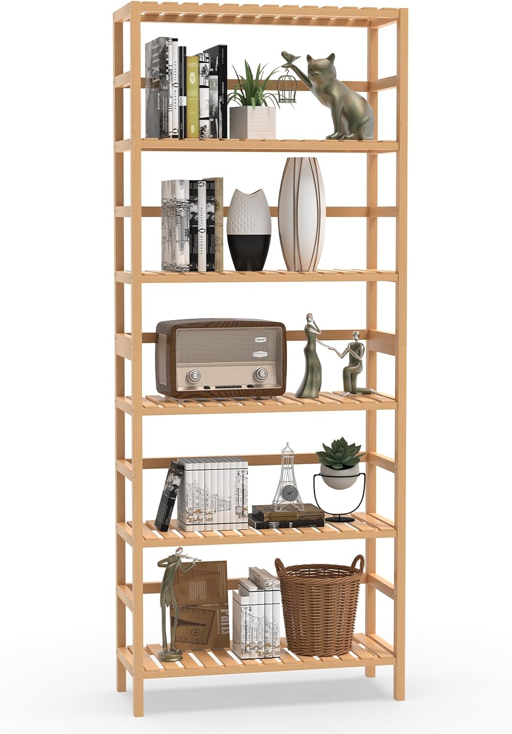 VASMIA 6-Tier Bamboo Shelf Bookcase Storage Unit