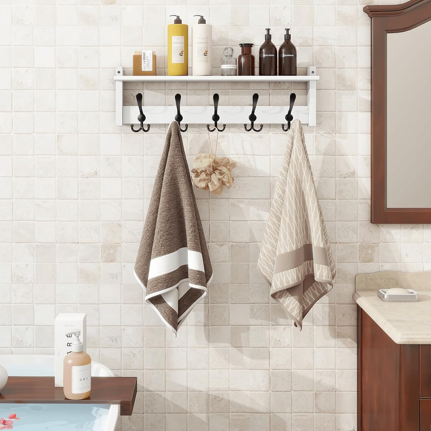 Homode Wall Shelf with Hooks 24 Inch Coat Rack