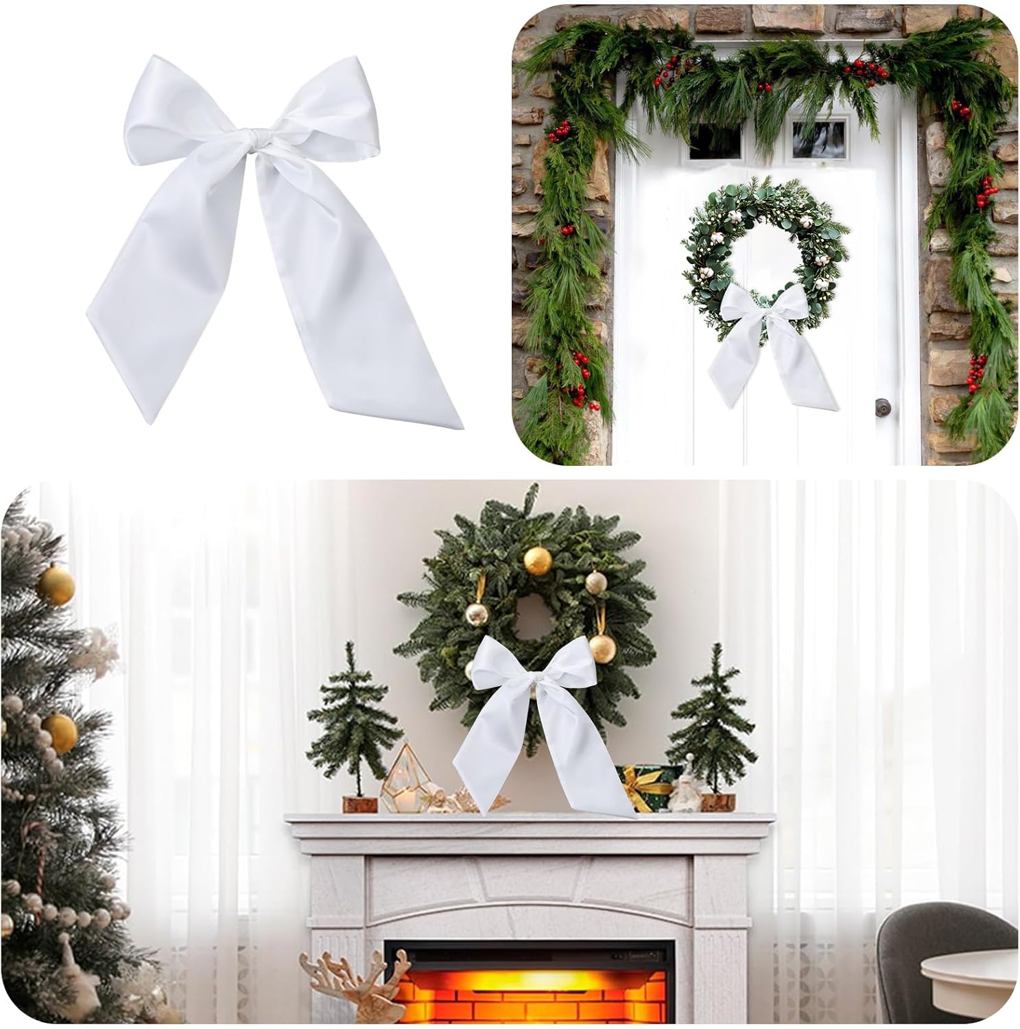 White Wreath Sash for Front Door Decor DIY Monogram Ribbon 47 x 56 Inches