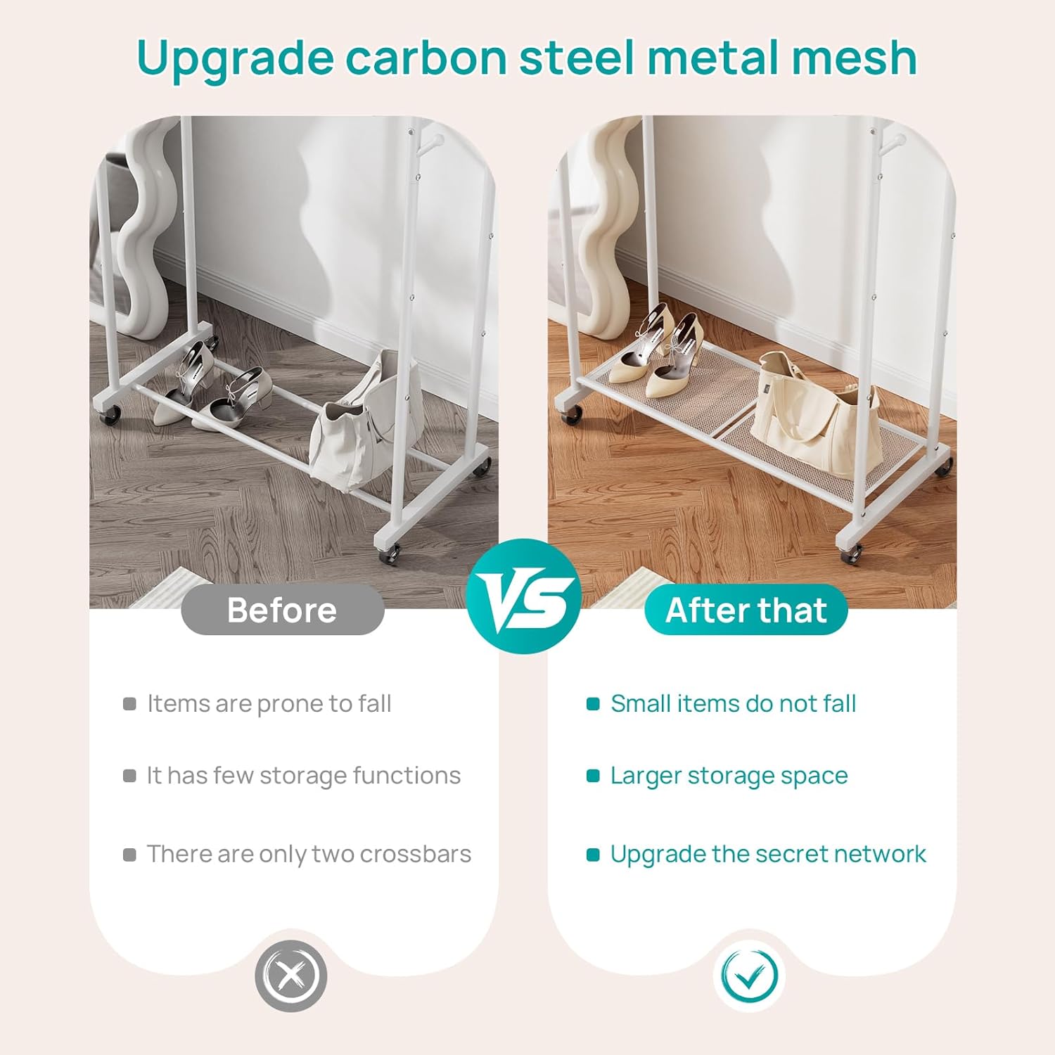 SINGAYE Freestanding Metal Garment Rack with Wheels for Hanging Clothes