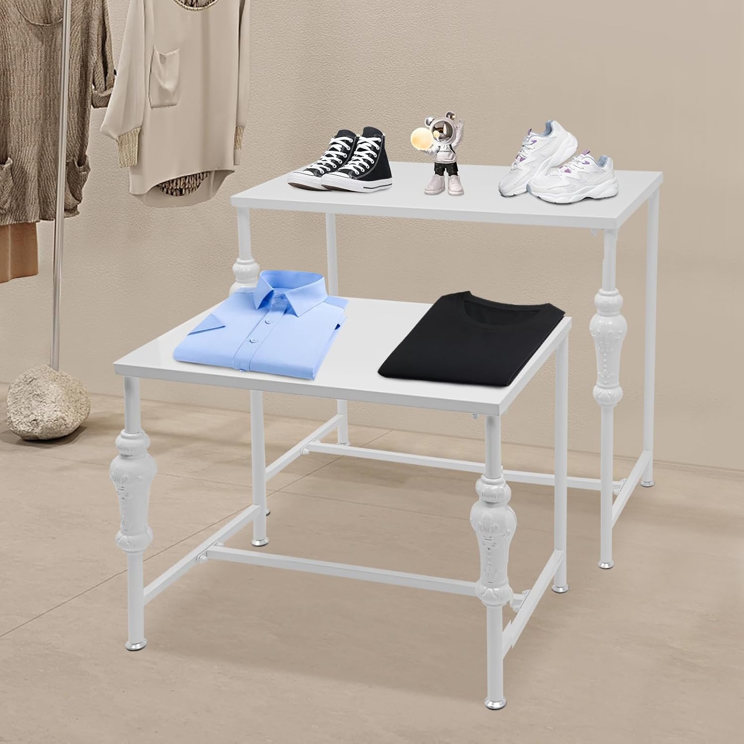 2 Pcs Free Standing Shoe Racks Metal Retail Display Tables