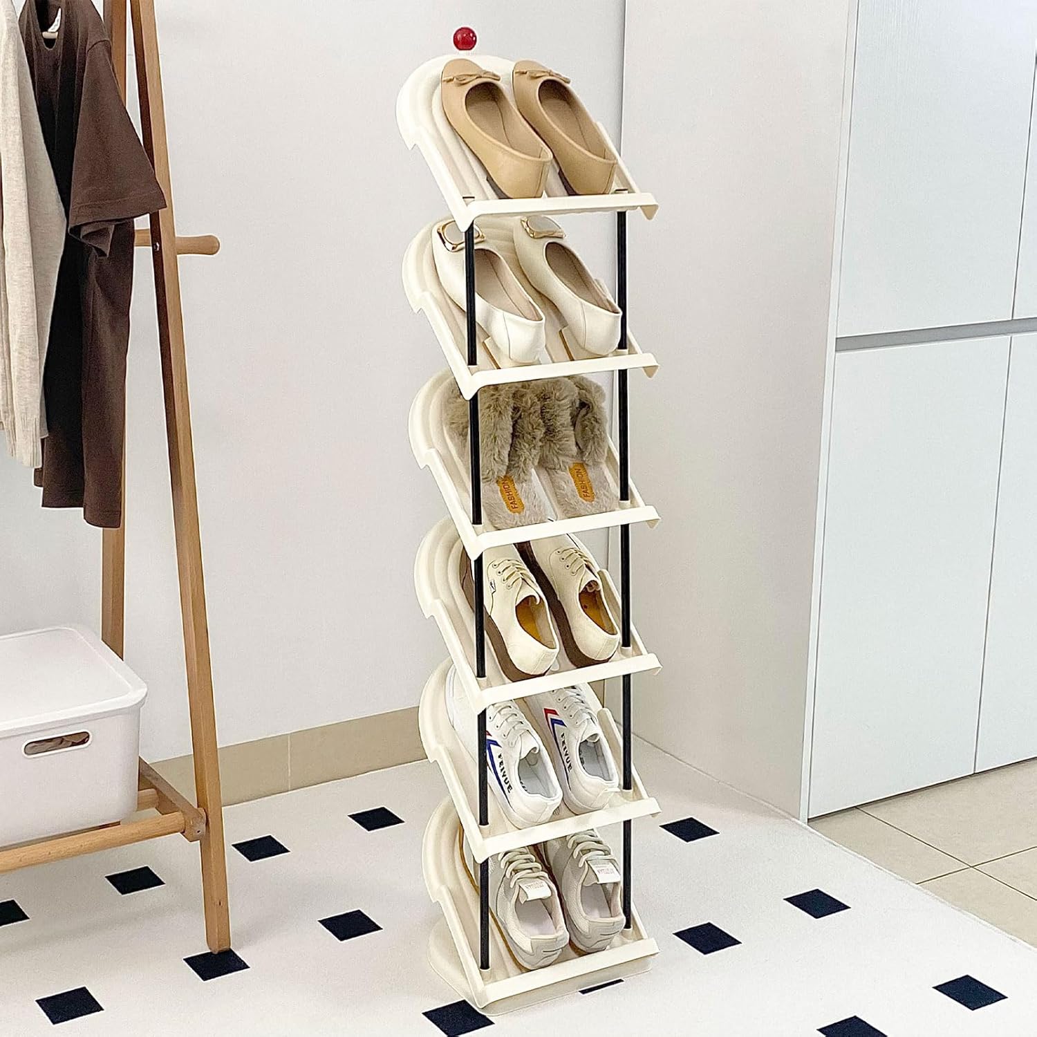 Narrow 6 Tier Plastic Shoe Rack for Home Entryway and Corner