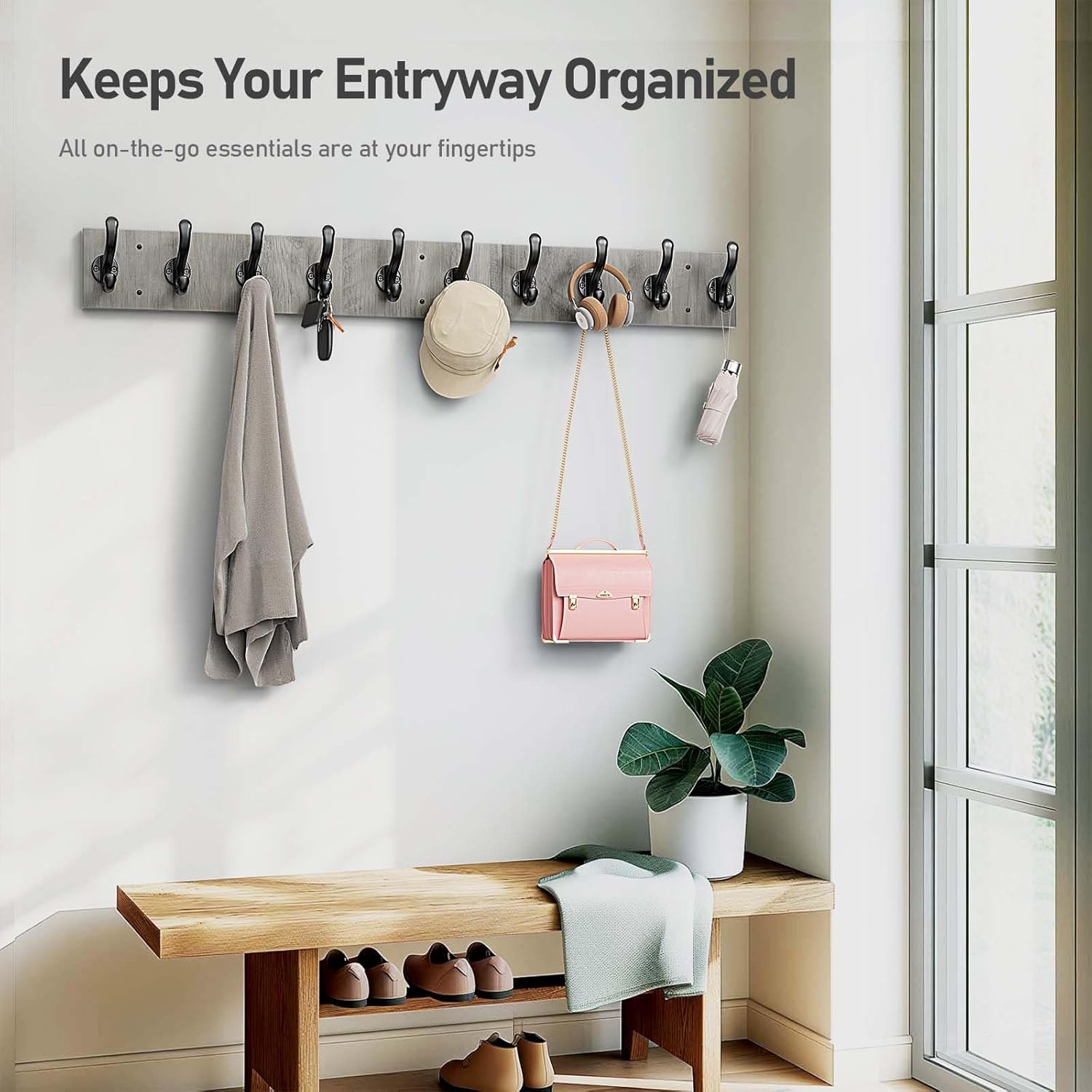 Tatub 386 Inch Farmhouse Coat Rack with 10 Hooks