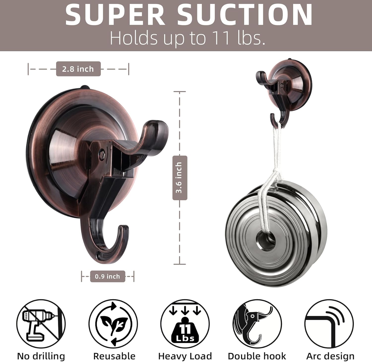 Antimbee Suction Cup Hooks 5 Pack Red Copper