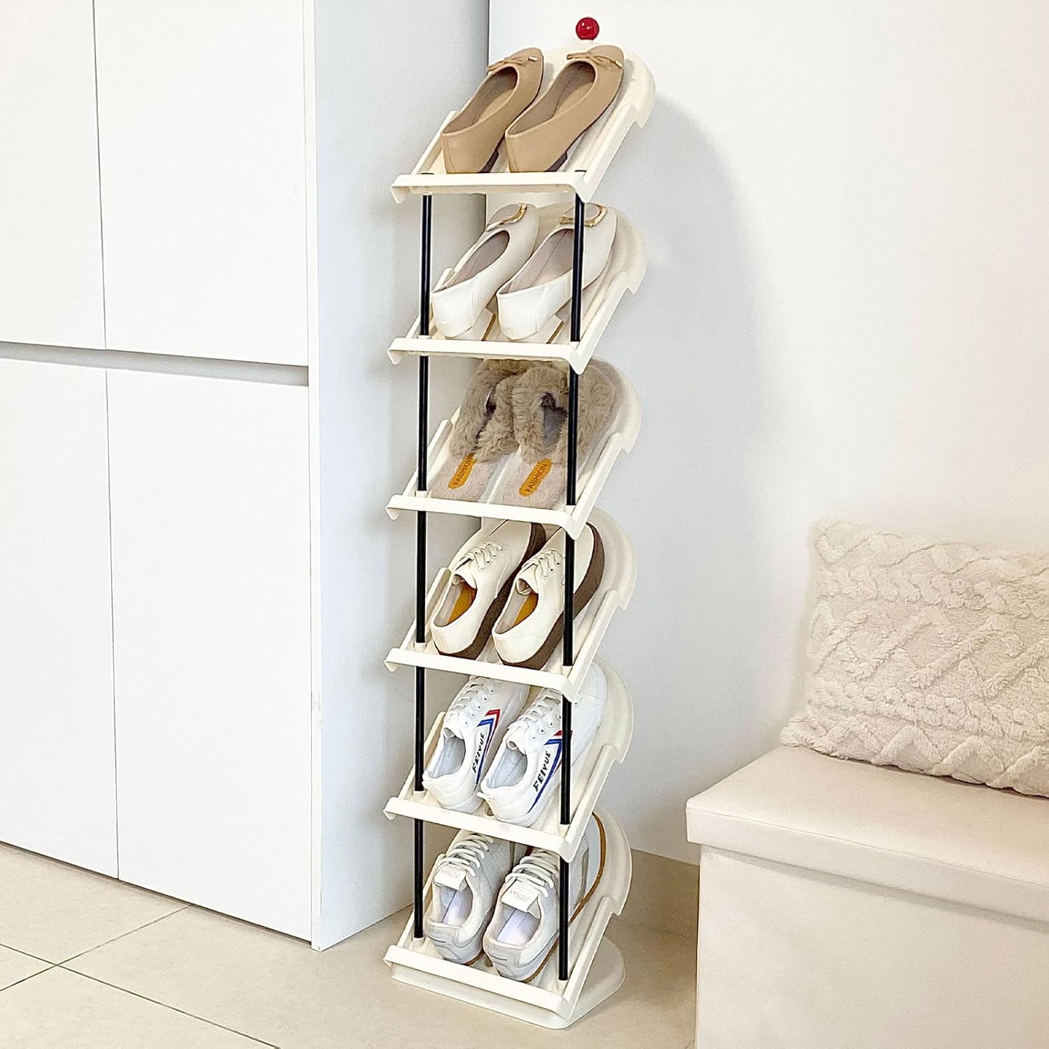 Narrow 6 Tier Plastic Shoe Rack for Home Entryway and Corner