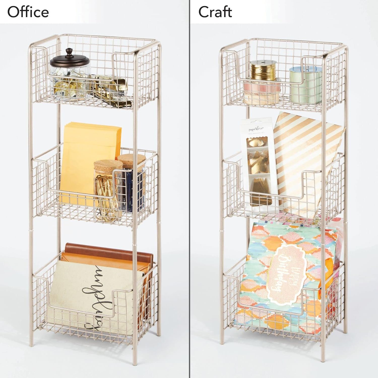 mDesign Steel 3-Tier Bathroom Storage Organizer Tower Rack