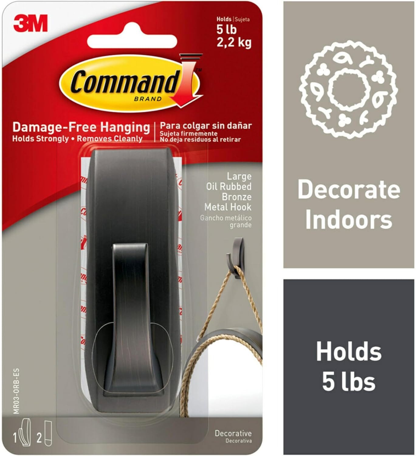Command Large Modern Reflections Metal Hook with 2 Strips 5 lb