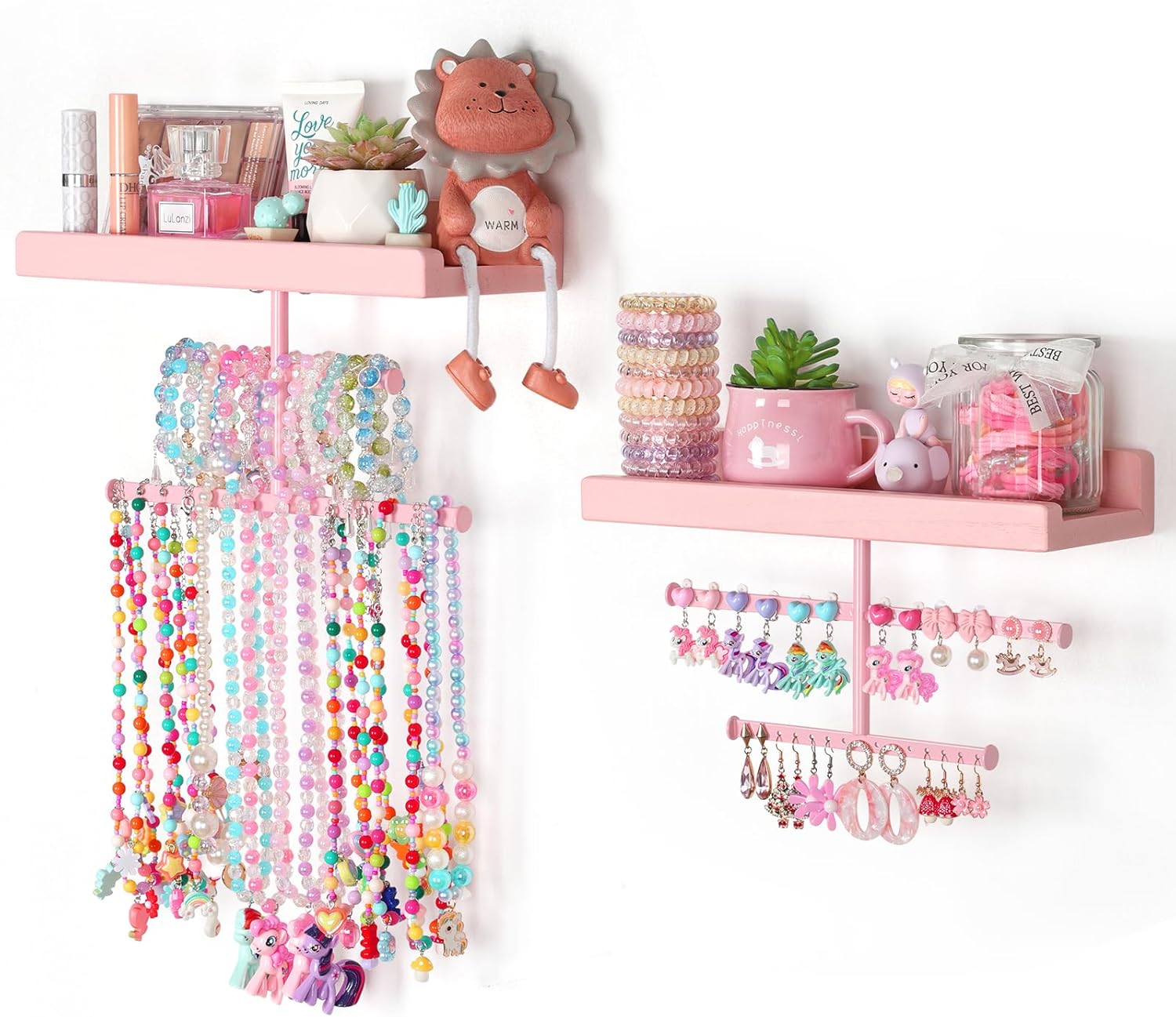 Keebofly Wall Mounted Jewelry Organizer with Wooden Shelf