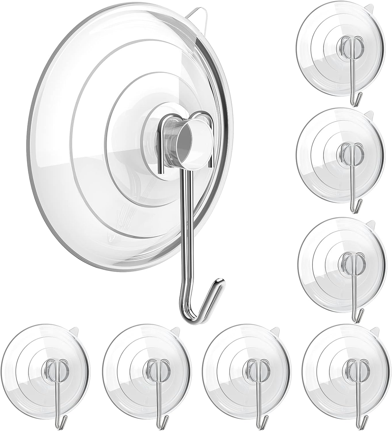 HangerSpace Suction Cup Hooks 8 Pack 25 Inch Clear PVC with Metal Hooks
