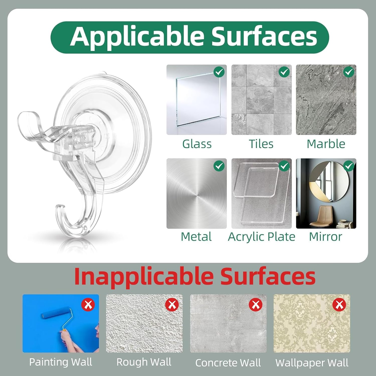 Goabroa 3 Pack Heavy Duty Suction Cup Hooks for Shower and Glass