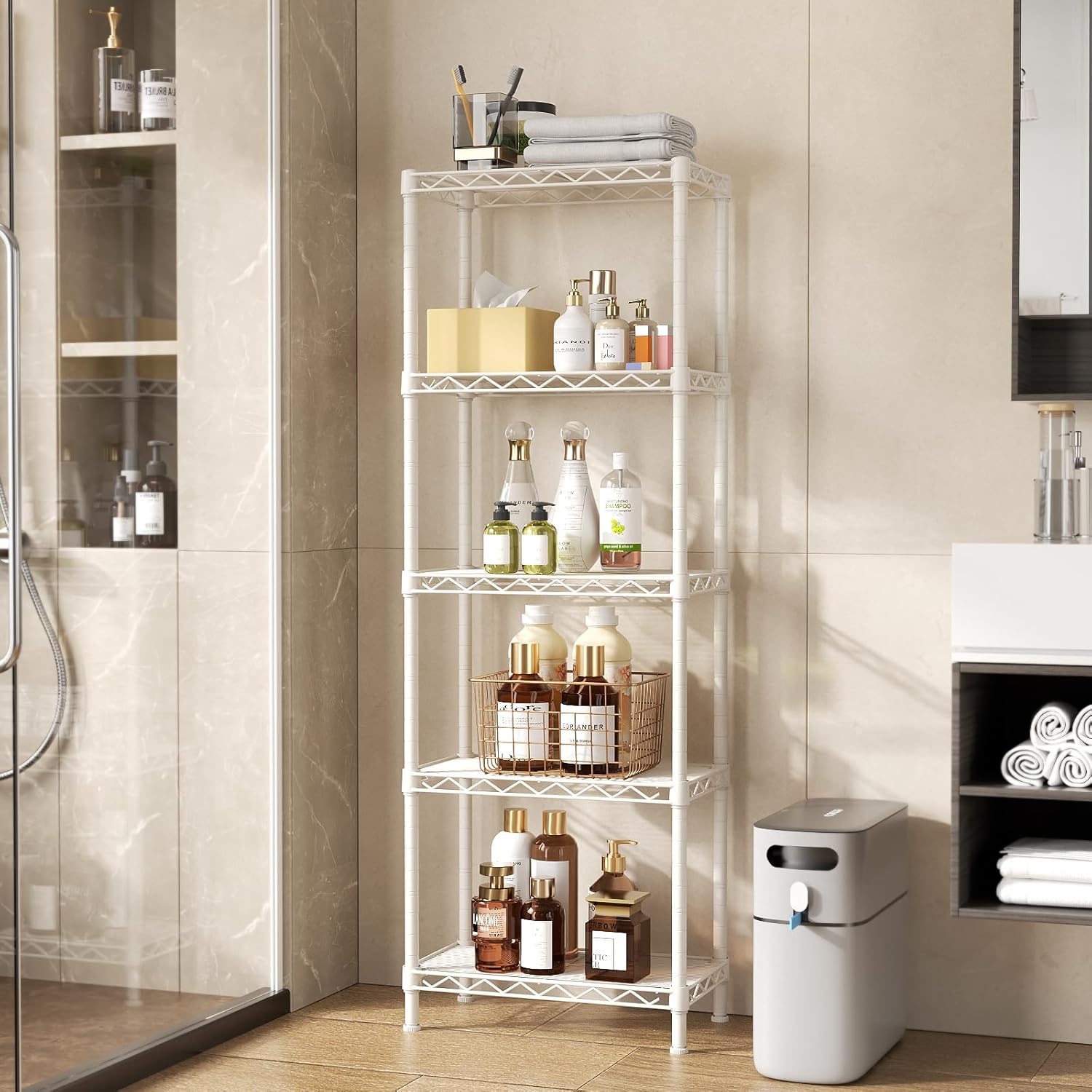 SINGAYE 5 Shelves Metal Storage Rack White 10x16x55H