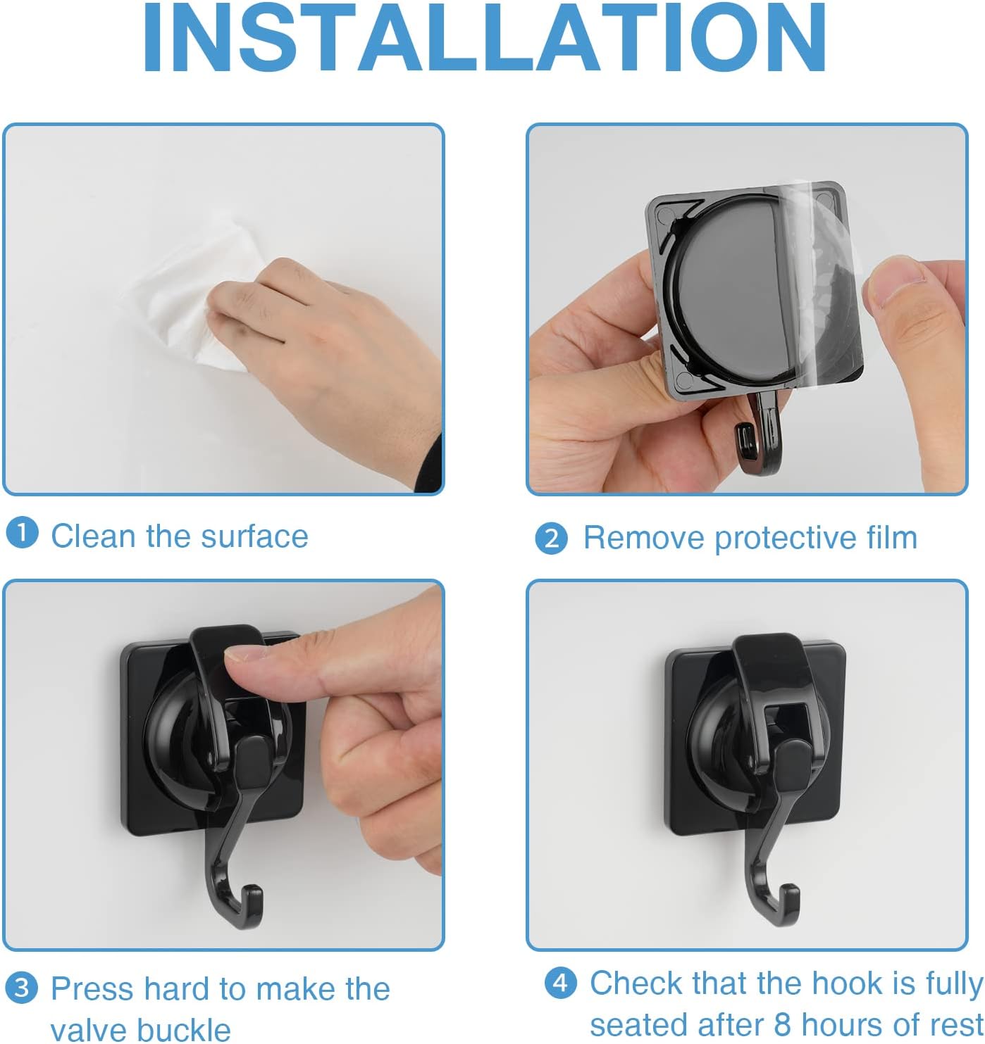 Suction Cup Wreath Hanger 2Pack Black Heavy Duty Window Waterproof Shower Hooks for Bathroom Towel Glass Door Camper