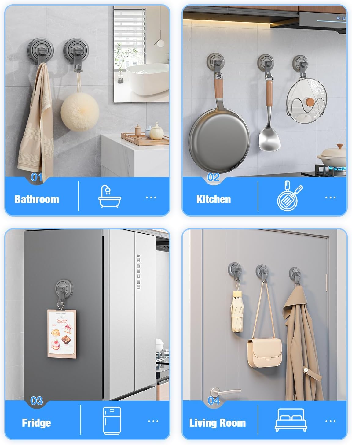 JOTPE Heavy Duty Suction Cup Hooks for Shower Kitchen Glass