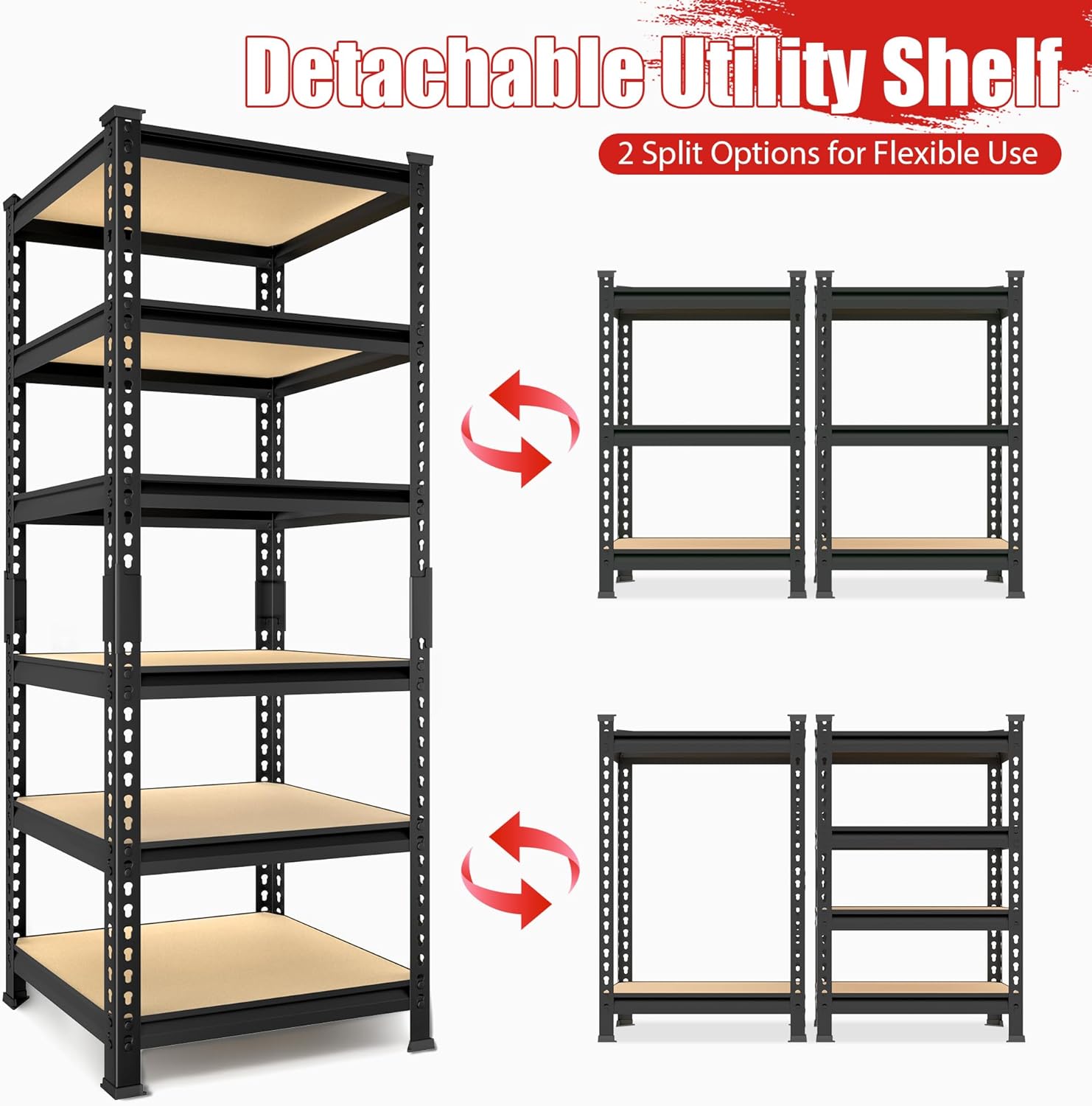 PrimeZone 6 Tier Garage Storage Shelves - Black