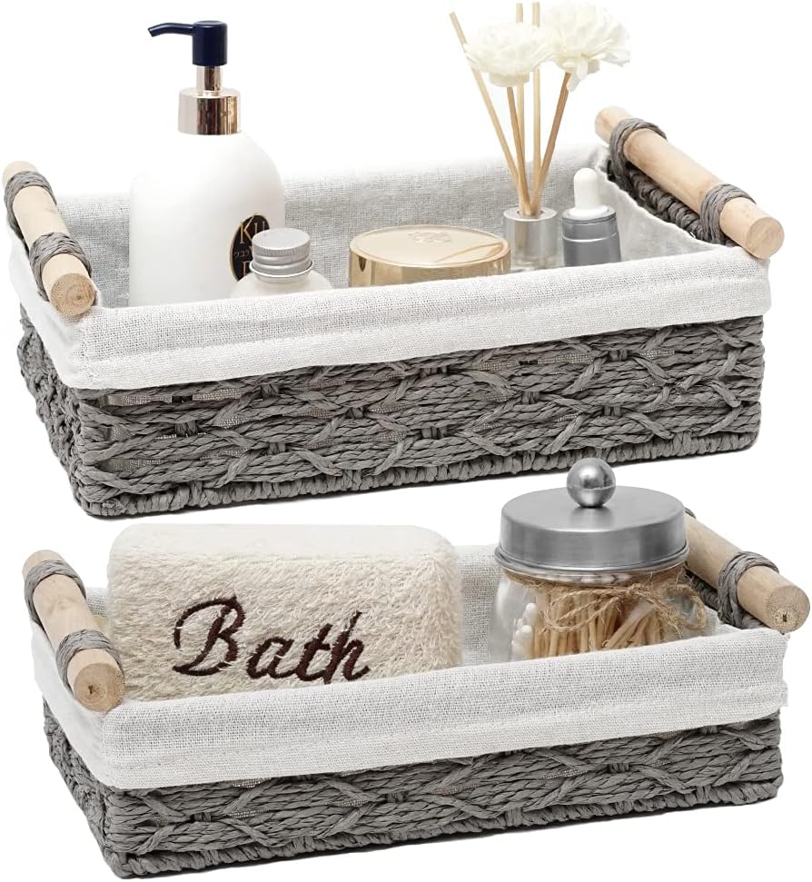 Wicker Storage Baskets Set of 2 for Bathroom Counter