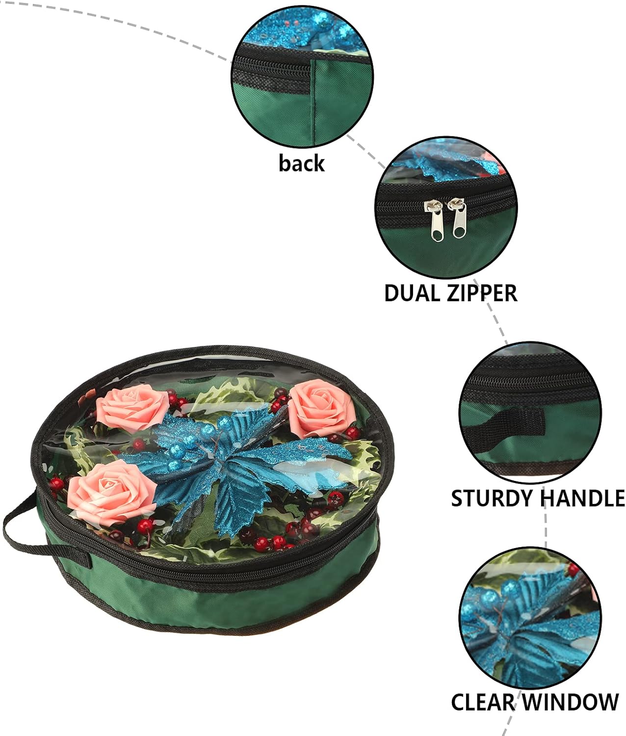 WIVAYE Christmas Wreath Storage Bag 16 Inch Clear Window