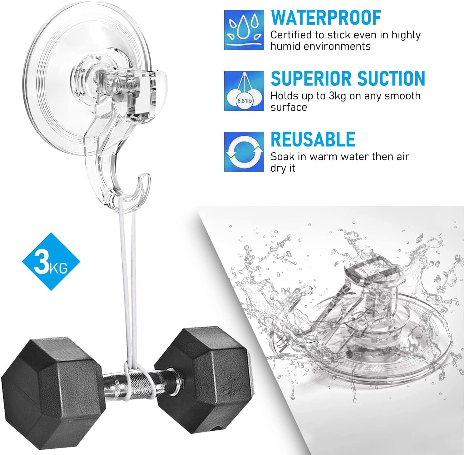 Quntis Wreath Hanger 6 Pack - Clear Suction Cup Hooks