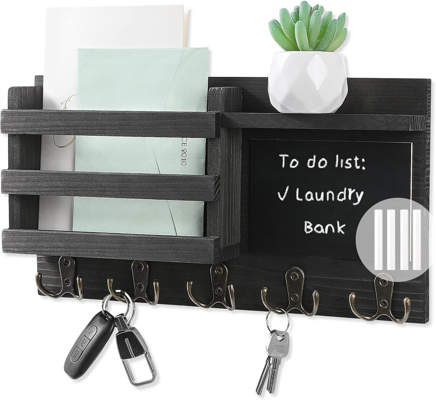 HRONRAD Wall Key Holder with Floating Shelf and Chalkboard
