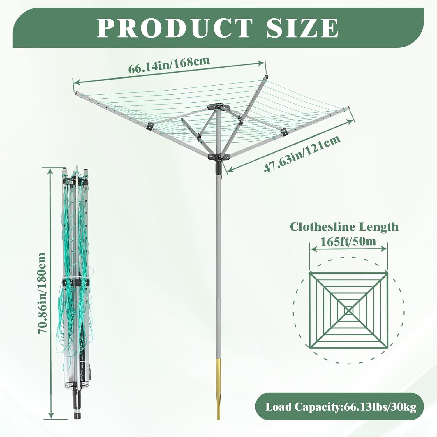 Rotary Outdoor Umbrella Drying Rack with 12 Lines and 4 Arms
