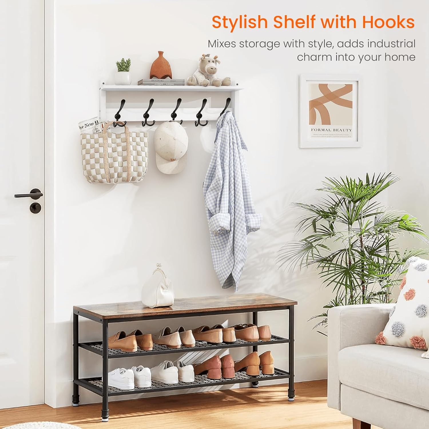 Homode Wall Shelf with Hooks 24 Inch Coat Rack