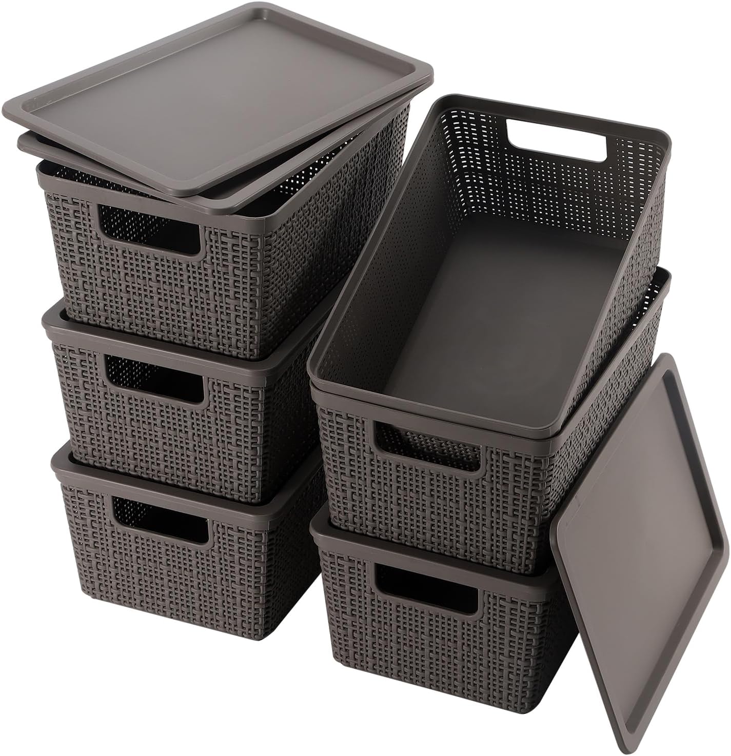 6 Pack Stackable Plastic Baskets With Lids