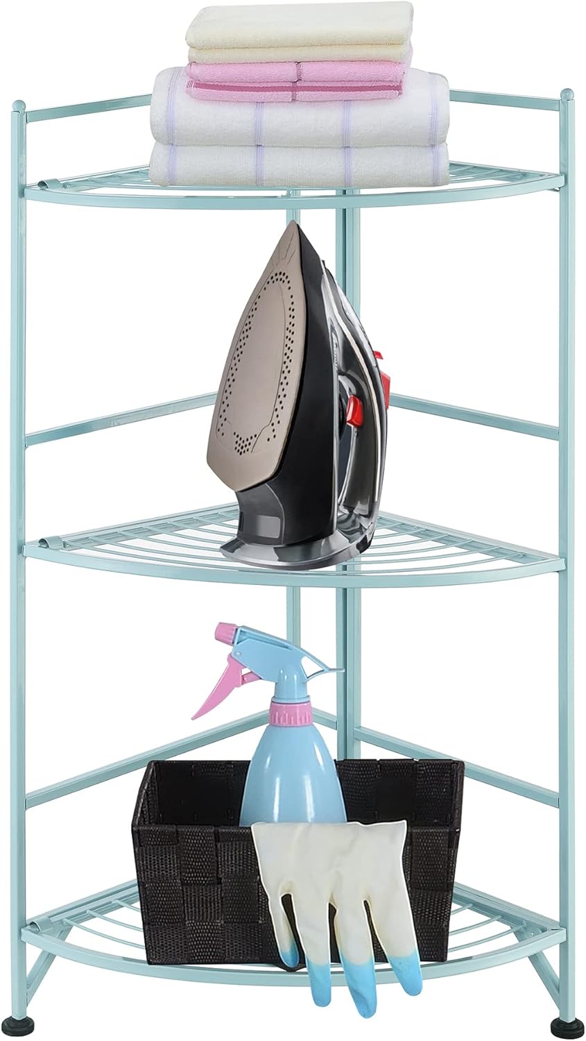 Convenience Concepts Xtra Storage 3 Tier Folding Metal Corner Shelf Sea Foam