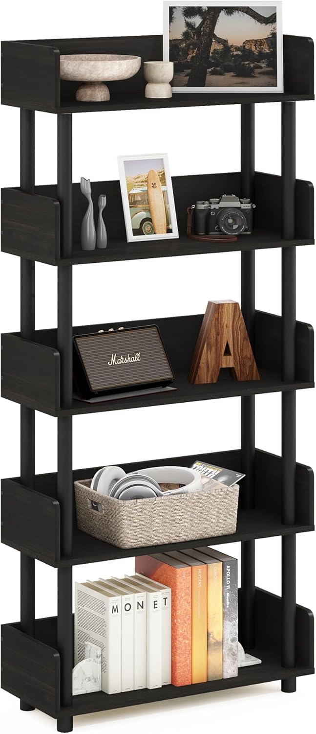 Furinno 5-Tier Display Rack with Back and Side Panels