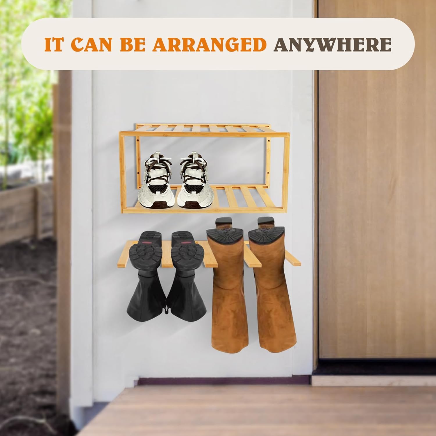 JAYOBGO 3-Tier Floating Boot Holder Wall Mounted Shoe Rack